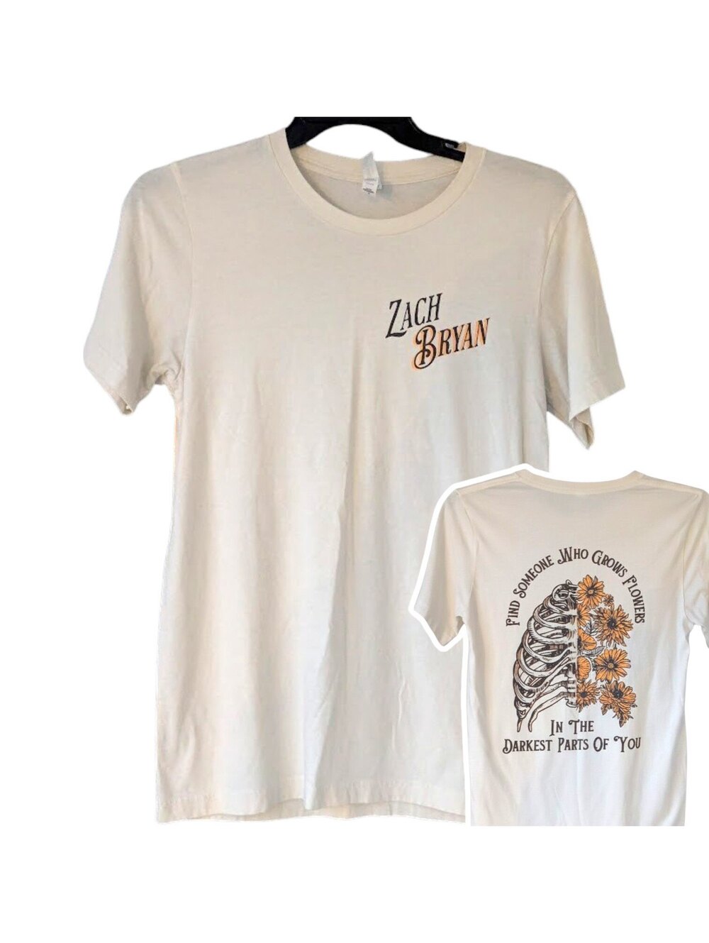 Zach Bryan Sun To Me Flowers Skeleton T Shirt M Cream Country Band 18.5x28.5